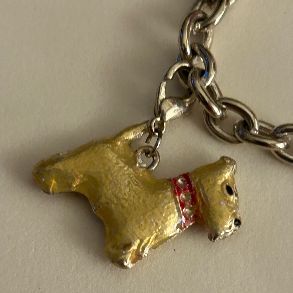 Charm Bracelet: enamel Scottie Dog, Purse w tassel, Ice Cream Sundae, 7”, clasp - Picture 4 of 8